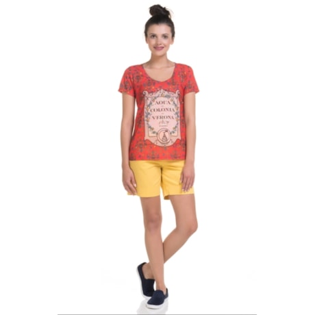 CANTÃO - T-SHIRT ESTAMPA RÓTULO VINTAGE - VERMELHO
