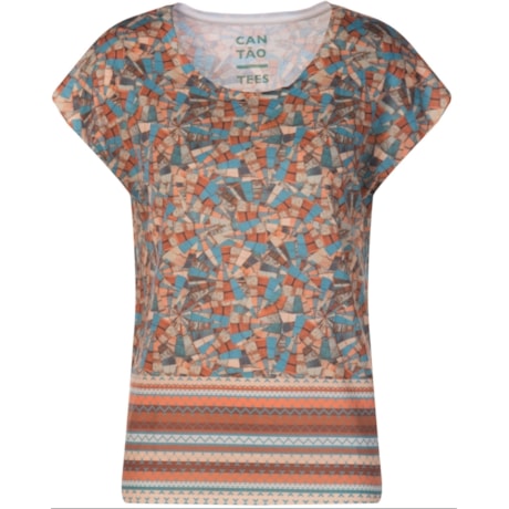 CANTÃO - T-SHIRT RAGLÃ ESTAMPA GEOMÉTRICA - FERRUGEM