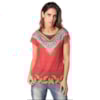 CANTÃO - T-SHIRT RAGLÃ ESTAMPA MOSAICO FOLHAS - FRAMBOESA