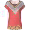 CANTÃO - T-SHIRT RAGLÃ ESTAMPA MOSAICO FOLHAS - FRAMBOESA