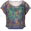 CANTÃO - T-SHIRT SILK CROPPED ESTAMPADA RECORTE TELA 67 - MARINHO