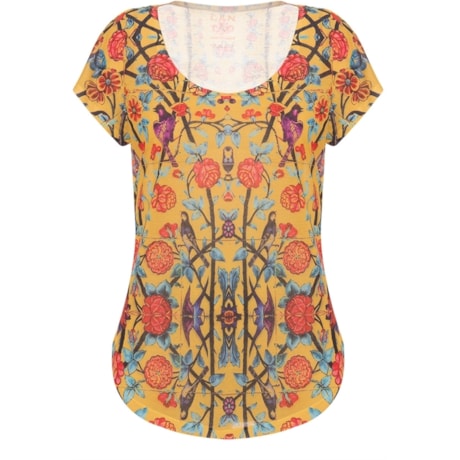 CANTAO - T-SHIRT SILK FLORIDO - AMARELO