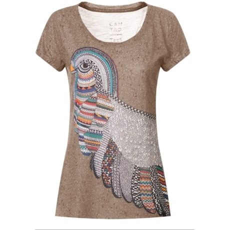 CANTÃO - T-SHIRT SILK PASSARO COM TEXTURA - KHAKI