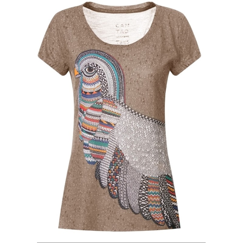 CANTÃO - T-SHIRT SILK PASSARO COM TEXTURA - KHAKI