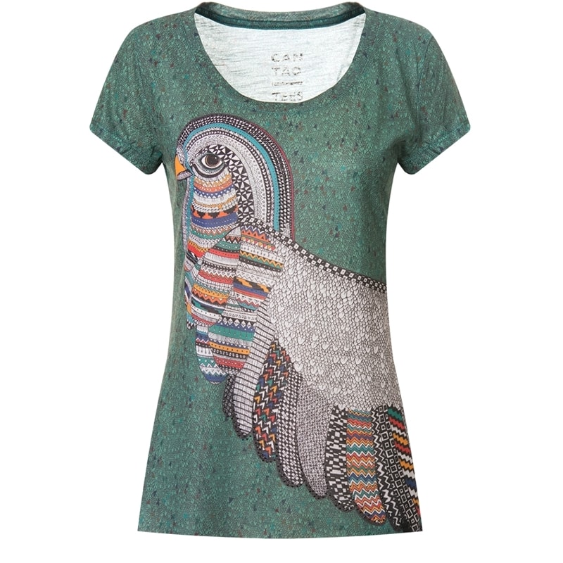 CANTÃO - T-SHIRT SILK PASSARO COM TEXTURA - VERDE