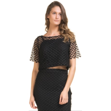 CANTÃO - TOP CROPPED AMPLO RENDA - PRETO