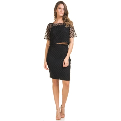 CANTÃO - TOP CROPPED AMPLO RENDA - PRETO