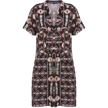 CANTÃO - VESTIDO CHEMISE ESTAMPADO COM BOLSOS - MARROM