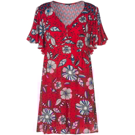 CANTÃO - VESTIDO CURTO ESTAMPADO MANGA BABADO - VERMELHO