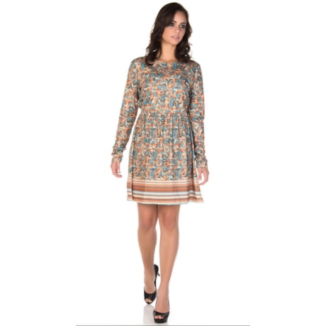 CANTÃO - VESTIDO ESTAMPADO TRANSPASSE COSTAS - FERRUGEM