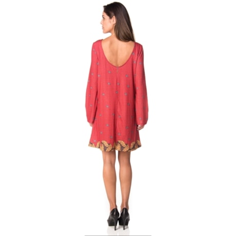 CANTÃO - VESTIDO MALHA ESTAMPADO MANGA SINO - FRAMBOESA