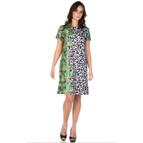 CANTÃO - VESTIDO T-SHIRT ESTAMPA TROPICAL GRÁFICA - P&B
