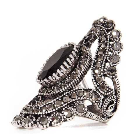 CAPITOLLIUM - ANEL BARROCO PEDRA OVAL COM STRASS - PRETO