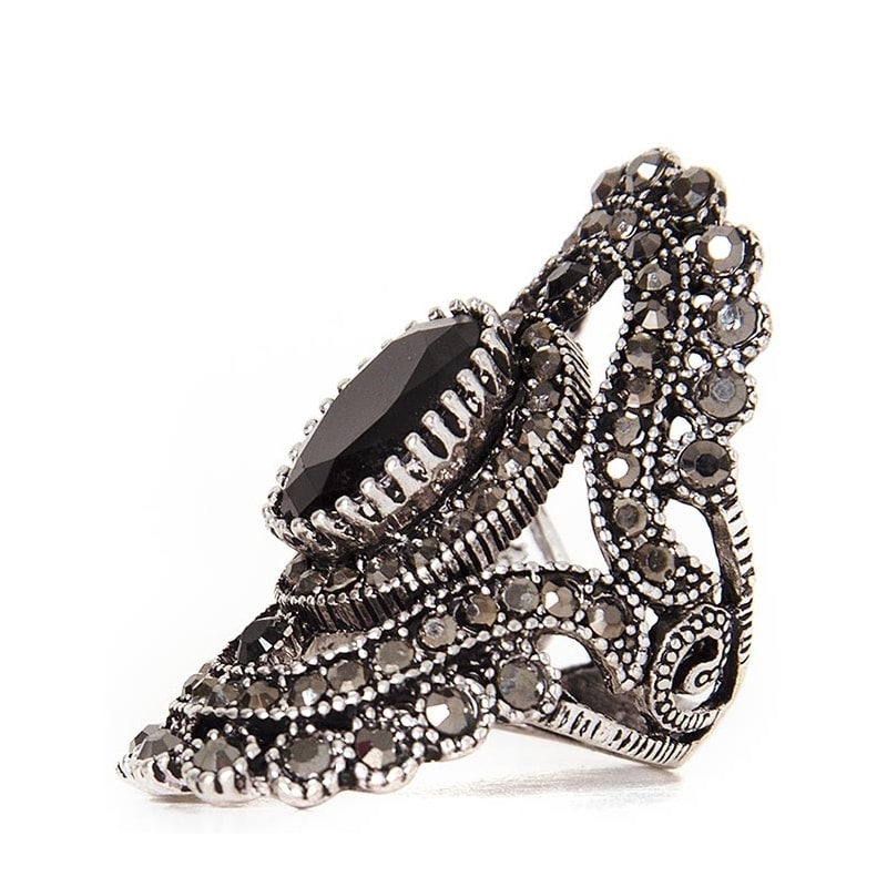 CAPITOLLIUM - ANEL BARROCO PEDRA OVAL COM STRASS - PRETO