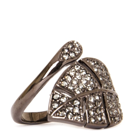 CAPITOLLIUM - ANEL FOLHA C/ STRASS PRATA ENVELHECIDO - ONIX