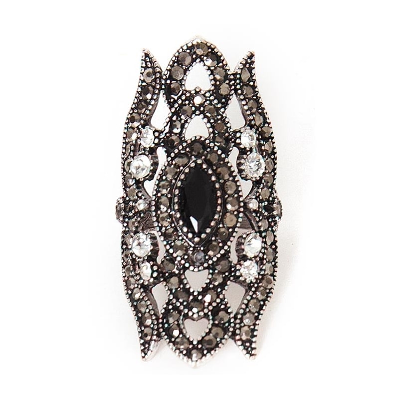 CAPITOLLIUM - ANEL FORMATO CHAVES STRASS MEIO - PRETO