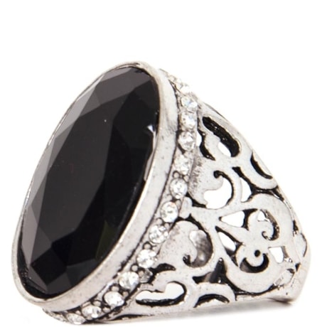 CAPITOLLIUM - ANEL PEDRA OVAL GRANDE BORDA STRASS - PRETO