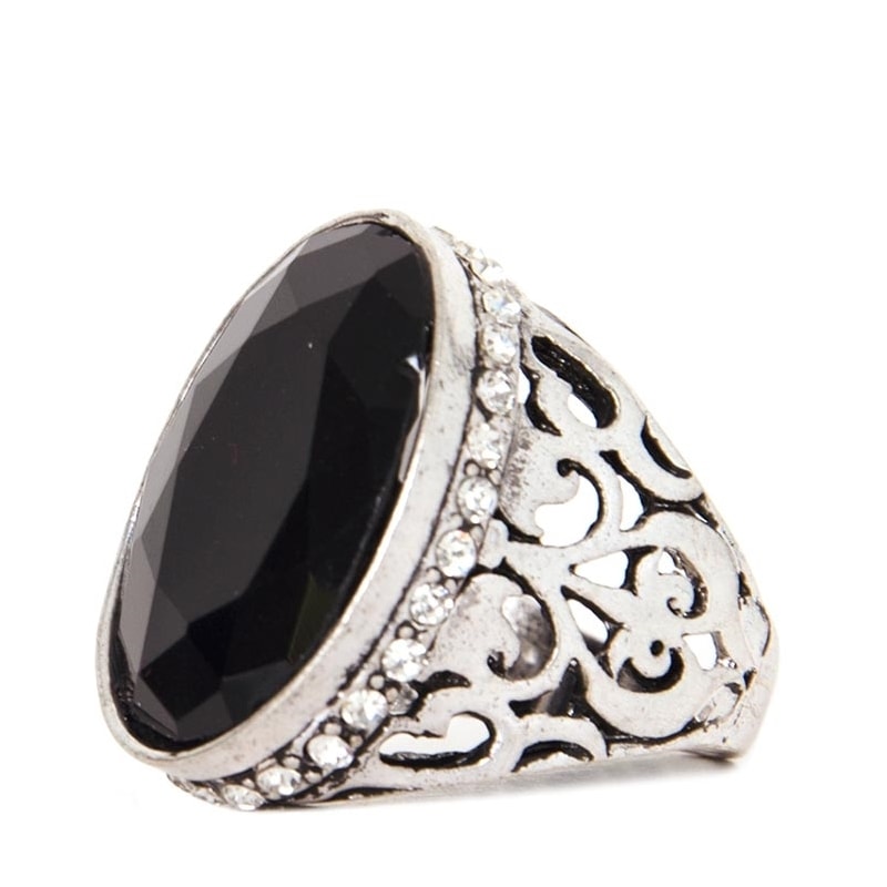 CAPITOLLIUM - ANEL PEDRA OVAL GRANDE BORDA STRASS - PRETO