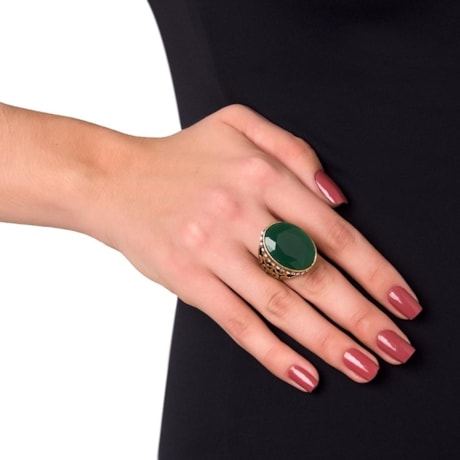 CAPITOLLIUM - ANEL PEDRA OVAL GRANDE BORDA STRASS - VERDE
