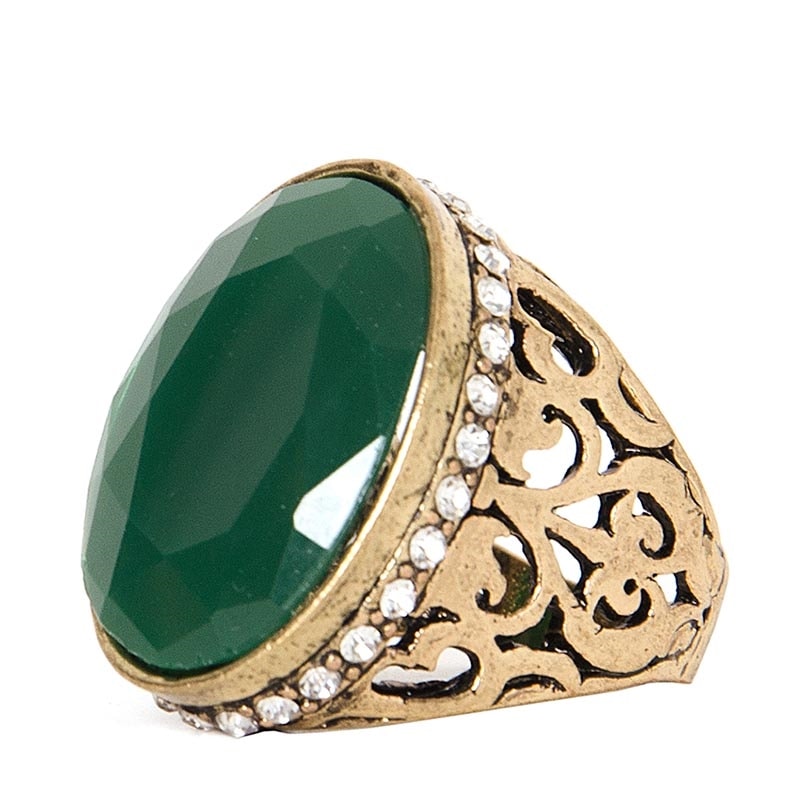 CAPITOLLIUM - ANEL PEDRA OVAL GRANDE BORDA STRASS - VERDE
