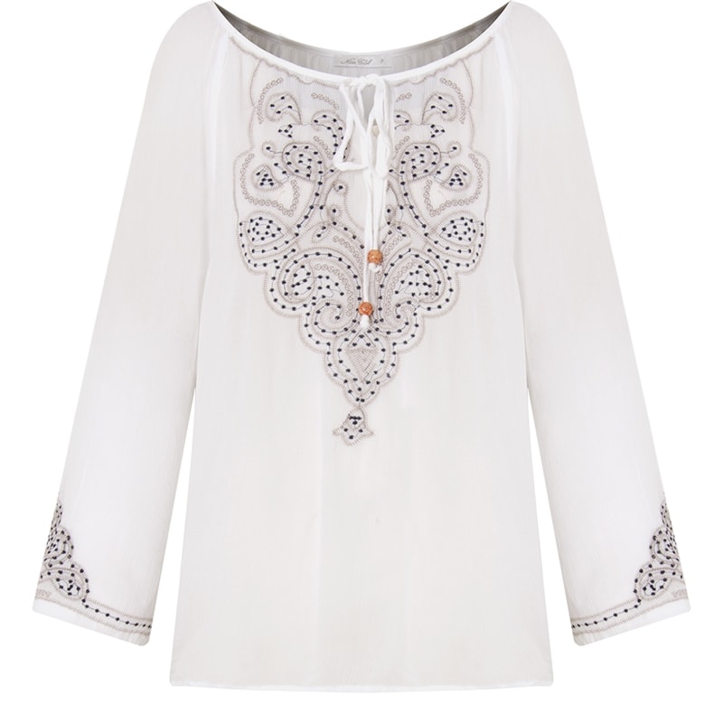 CAPITOLLIUM - BATA VISCOSE BORDADO DECOTE E PUNHO - BRANCO