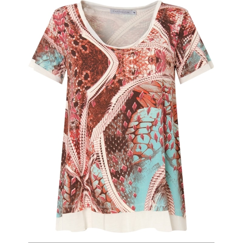 CAPITOLLIUM - BLUSA A VISCOSE ESTAMPADA TECIDO LISO BARRA/DEC/MANGA - MARROM