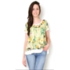 CAPITOLLIUM - BLUSA A VISCOSE ESTAMPADA TECIDO LISO BARRA/DEC/MANGA - VERDE
