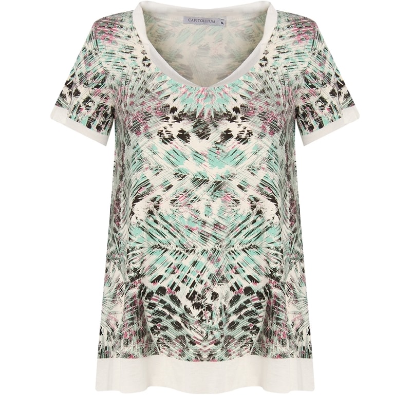 CAPITOLLIUM - BLUSA A VISCOSE ESTAMPADA TECIDO LISO BARRA/DEC/MANGA - VERDE