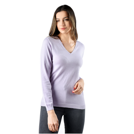 CAPITOLLIUM - BLUSA BASICA DE TRICOT MANGA LONGA GOLA V LAVANDA