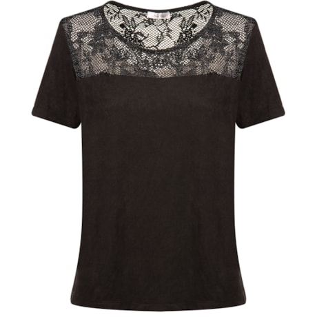 CAPITOLLIUM - BLUSA CAMURÇA COM TELA TRABALHADA - PRETO