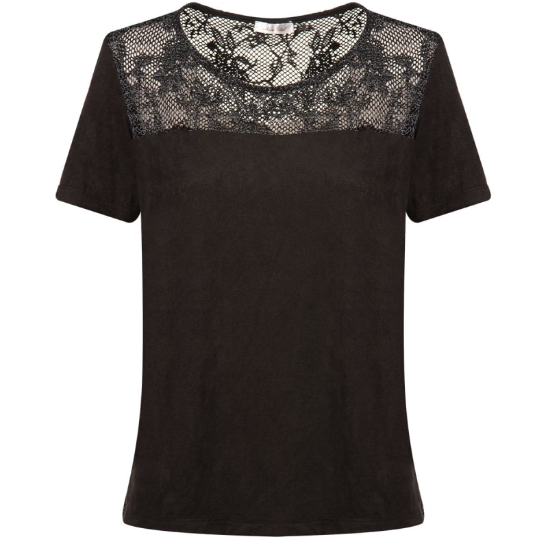 CAPITOLLIUM - BLUSA CAMURÇA COM TELA TRABALHADA - PRETO