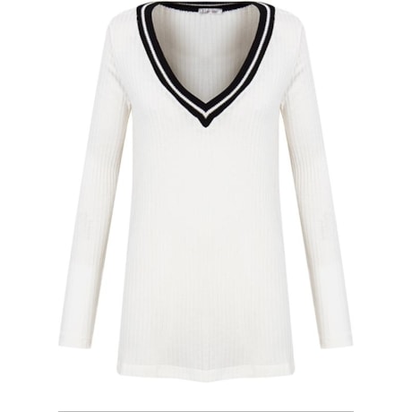 CAPITOLLIUM - BLUSA CANELADO DEC V LISTRADA M/L - OFF WHITE