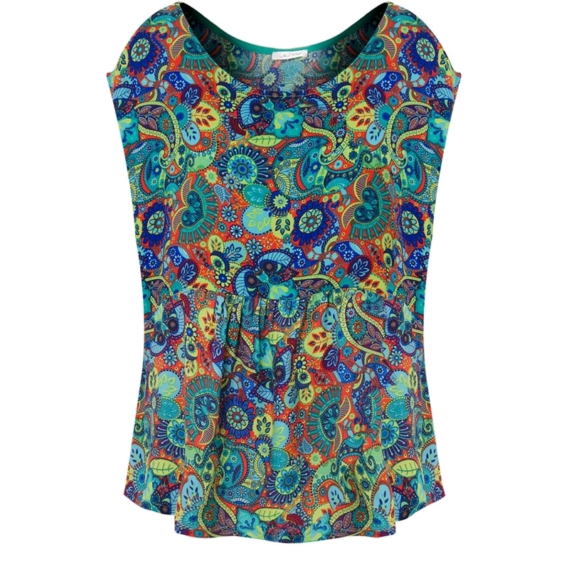 CAPITOLLIUM - BLUSA CREPE FLORAL FRANZIDA - TURQUESA