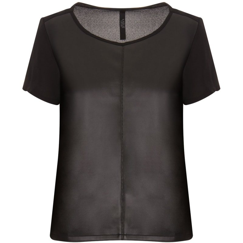 CAPITOLLIUM - BLUSA CROPPED COURO COM CHIFFON - PRETO