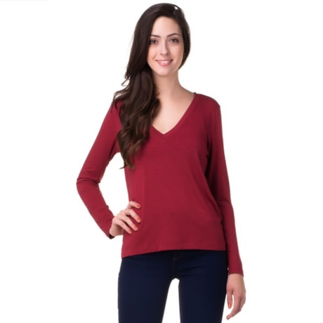 CAPITOLLIUM - BLUSA DECOTE V MANGA LONGA - BORDÔ