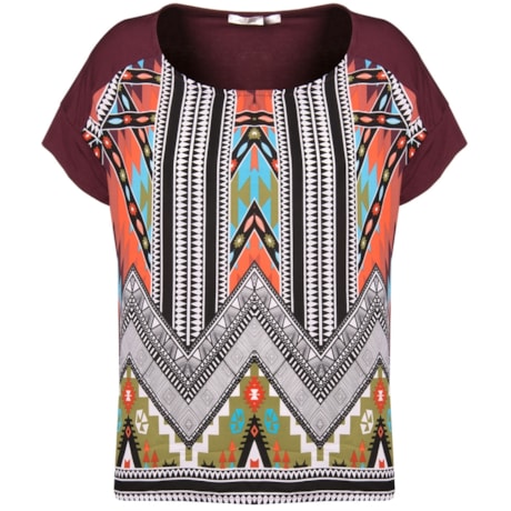CAPITOLLIUM - BLUSA DETALHE ESTAMPA ÉTNICA - VINHO