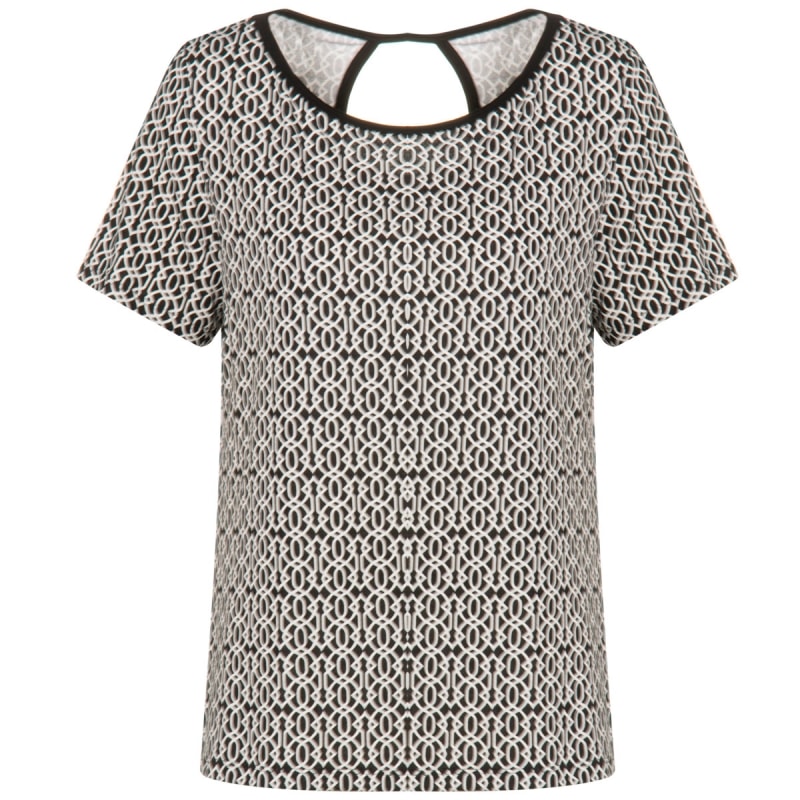 CAPITOLLIUM - BLUSA ESTAMPA ARABESCO DECOTE GOTA COSTAS - P&B