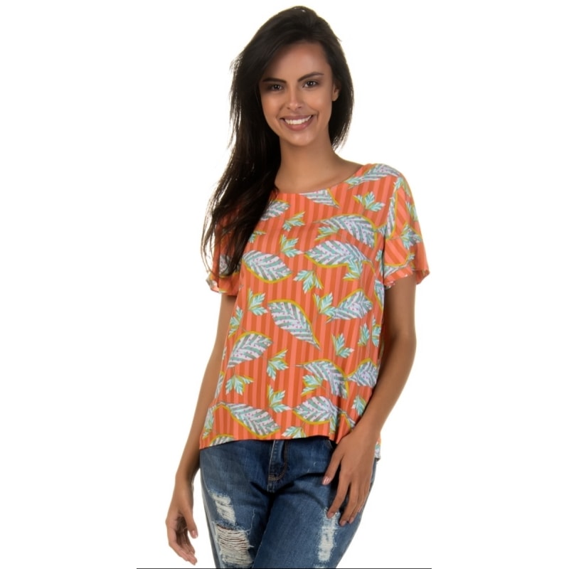 CAPITOLLIUM - BLUSA ESTAMPA TROPICAL DECOTE GOTA COSTAS - LARANJA