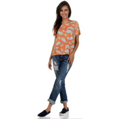 CAPITOLLIUM - BLUSA ESTAMPA TROPICAL DECOTE GOTA COSTAS - LARANJA
