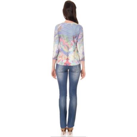 CAPITOLLIUM - BLUSA ESTAMPADA DECOTE CANOA MANGA 3/4 - LILÁS
