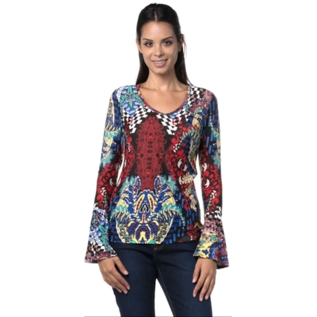 CAPITOLLIUM - BLUSA ESTAMPADA MANGA SINO - VERMELHO