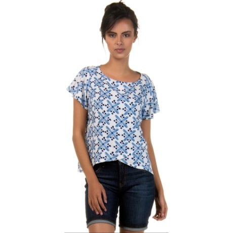 CAPITOLLIUM - BLUSA ESTAMPADA TRANSPASSE BARRA FRENTE - AZUL