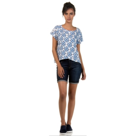 CAPITOLLIUM - BLUSA ESTAMPADA TRANSPASSE BARRA FRENTE - AZUL