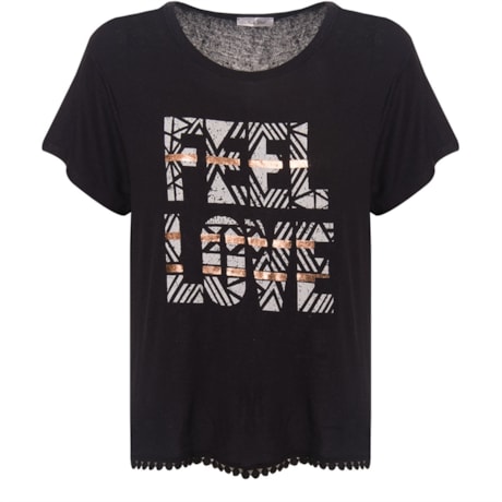 CAPITOLLIUM - BLUSA FEEL LVE BARRA GUIPURE - PRETO