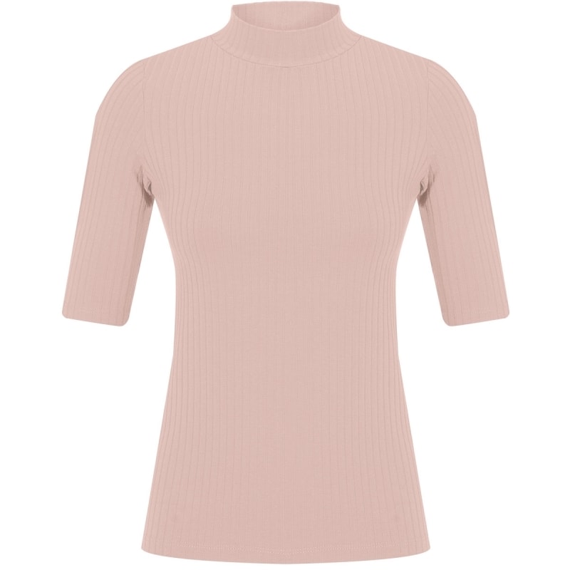 CAPITOLLIUM - BLUSA GOLA ALTA MANGA 3/4 CANELADA - BEGE