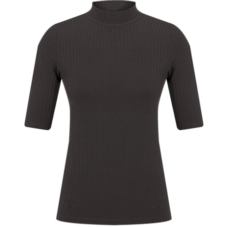 CAPITOLLIUM - BLUSA GOLA ALTA MANGA 3/4 CANELADA - PRETO