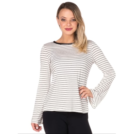 CAPITOLLIUM - BLUSA LISTRADA MANGA LONGA DECOTE COURO - OFF WHITE CAPITOLLIUM - BLUSA LISTRADA MANGA LONGA DECOTE COURO - OFF WHITE