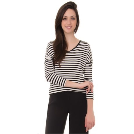 CAPITOLLIUM - BLUSA LISTRADA MANGA LONGA DECOTE V - PRETO CAPITOLLIUM - BLUSA LISTRADA MANGA LONGA DECOTE V - PRETO