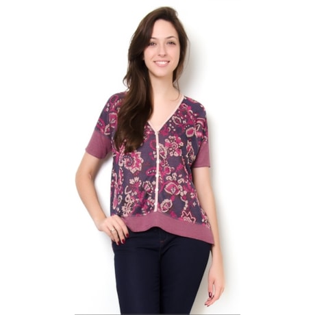 CAPITOLLIUM - BLUSA M/C EM JACQUARD CASHMIRE DECOTE V - NUDE