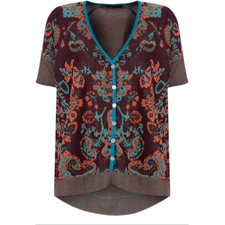 CAPITOLLIUM - BLUSA M/C EM JACQUARD CASHMIRE DECOTE V - TURQUESA